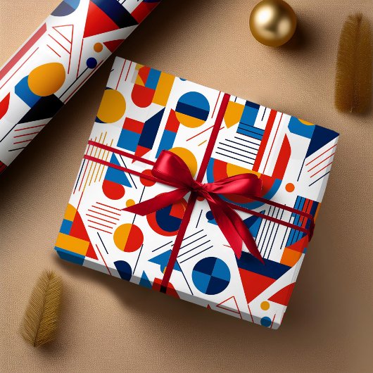 レトロ幾何学的抽象芸術パット#11ネイビー金ゴールドID1067 ラッピングペーパー