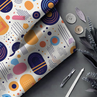 レトロ幾何学的抽象芸術パット#7 Indigo ID1067 ファブリック