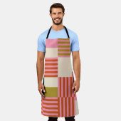 レトロ幾何学的抽象芸術モザイク エプロン (着用した状態)