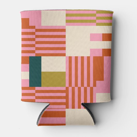 レトロ幾何学的抽象芸術モザイク 缶クーラー (正面)