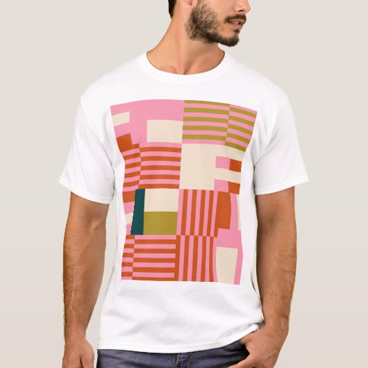 レトロ幾何学的抽象芸術モザイク Tシャツ (正面)