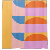 レトロ幾何学色ブロッ鮮やかク黄ブルー シャワーカーテン (正面)