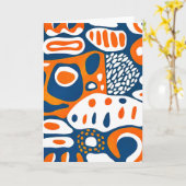 レトロ幾何学青オレンジ白 カード (黄色い花)