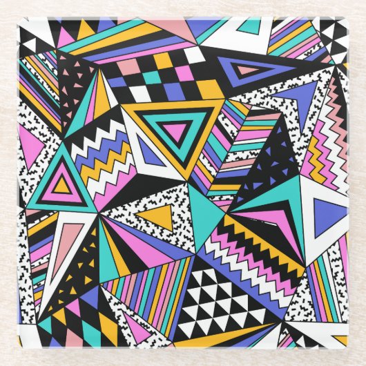 レトロ幾何形状：カラフルヴィンテージ。 ガラスコースター (正面)