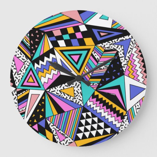 レトロ幾何形状：カラフルヴィンテージ。 ラージ壁時計 (正面)