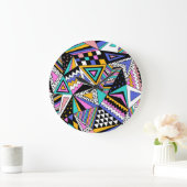 レトロ幾何形状：カラフルヴィンテージ。 ラージ壁時計 (ホーム)