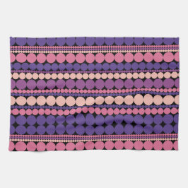 レトロ幾何点々のあるストライプ キッチンタオル