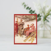 レトロ広告ヴィンテージ、スキーポスター、スキーヤー ポストカード (スタンド正面)