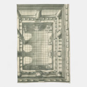 レトロ建築、 アトリウム中庭の遠近法 キッチンタオル (縦)