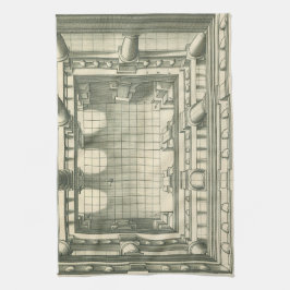 レトロ建築、 アトリウム中庭の遠近法 キッチンタオル