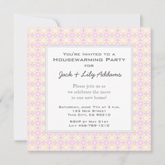 レトロ引っ越し祝いパーティー招待状-ピンク&イエロー 招待状 (正面)