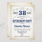 レトロ引退パーティー - ネイビーブルー クリーム ホワイト 招待状 (正面/裏面)