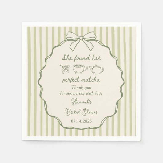レトロ彼女は彼女の完璧な抹茶ブライダルシャワーを見つけた スタンダードカクテルナプキン (正面)