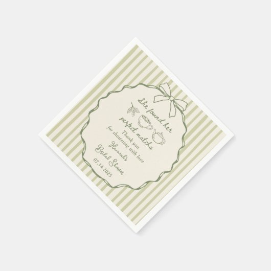 レトロ彼女は彼女の完璧な抹茶ブライダルシャワーを見つけた スタンダードカクテルナプキン (角)