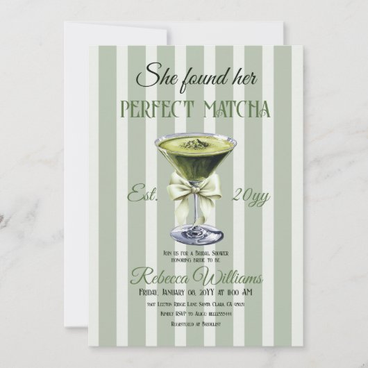 レトロ彼女は彼女の完璧な抹茶ブライダルシャワーを見つけた 招待状 (正面)
