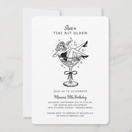 レトロ彼女はTiniビット古い手書き誕生日 招待状 (正面)