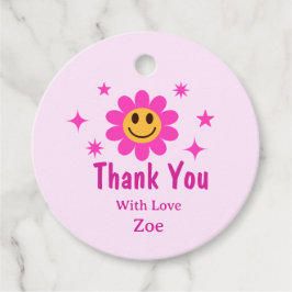 レトロ微笑みピンクの花誕生日ありがとう フェイバータグ