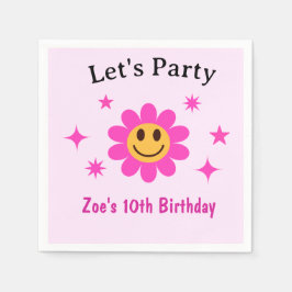 レトロ微笑みピンクフラワーガール誕生日 スタンダードカクテルナプキン