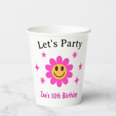 レトロ微笑みピンクフラワーガール誕生日 紙コップ (裏面)