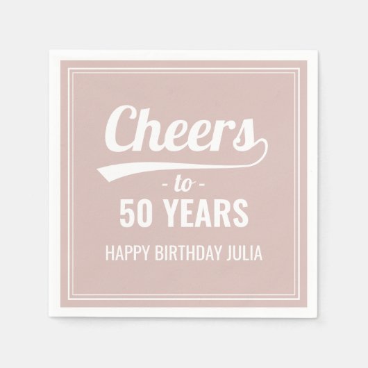 レトロ応援50年50誕生日ピンク スタンダードカクテルナプキン (正面)
