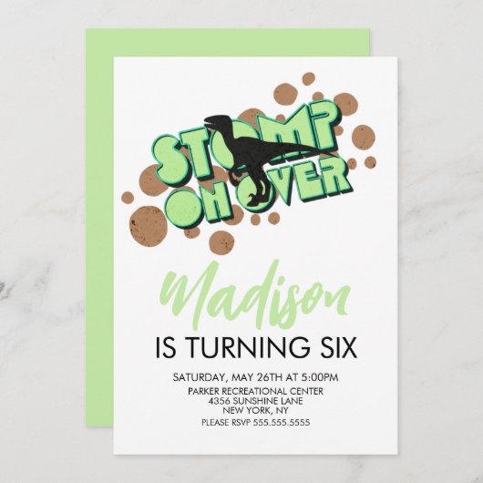 レトロ恐竜テーマ誕生日パーティーの招待 招待状 (正面/裏面)