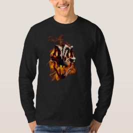 レトロ恐竜 死んだ燃える頭蓋骨と炎 Tシャツ