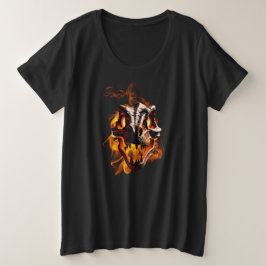  レトロ恐竜 死んだ 炎に包まれた頭蓋骨  プラスサイズTシャツ