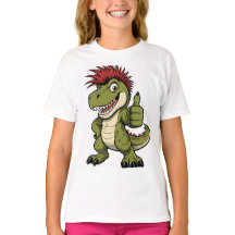 レトロ恐竜Tシャツ、面白いモヒカン恐竜グラフィック