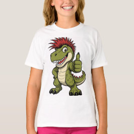 レトロ恐竜Tシャツ、面白いモヒカン恐竜グラフィック Tシャツ