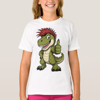 レトロ恐竜Tシャツ、面白いモヒカン恐竜グラフィック Tシャツ