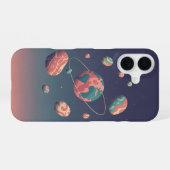 レトロ惑星と軌道上の岩石 iPhone 16ケース (裏面横)