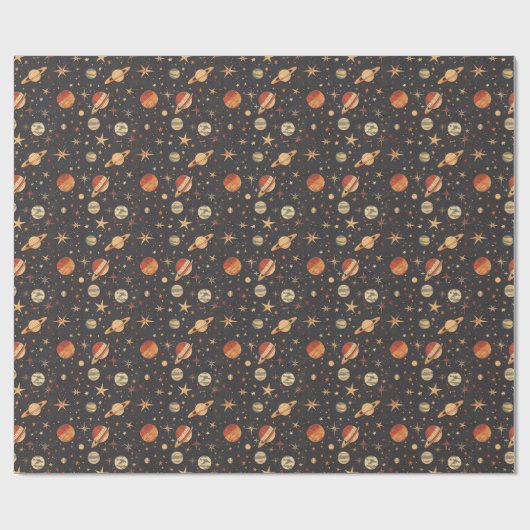 レトロ惑星宇宙をテーマにした ラッピングペーパー (フラット)