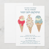 レトロ愛国的なアイスクリームコーン 50歳の誕生日 招待状 (正面/裏面)