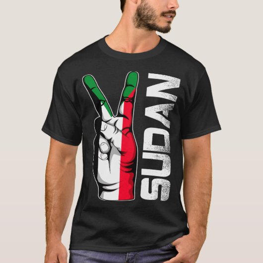 レトロ愛国的勝利 スーダンの旗 フィンガー Tシャツ (正面)