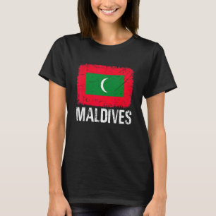 レトロ愛国的男性女性モルディブ動揺して国旗 Tシャツ