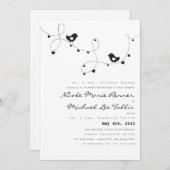 レトロ愛鳥およびハートの結婚式招待状 招待状 (正面/裏面)