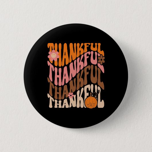 レトロ感謝愛秋感謝祭Groovy Pumpk 缶バッジ (正面)