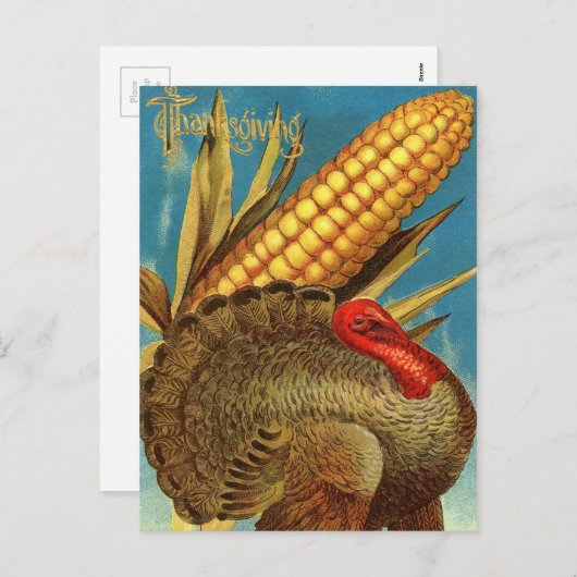 レトロ感謝祭トルコ シーズンポストカード (正面/裏面)