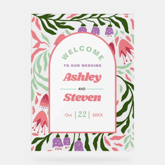 レトロ房穂枝と花を歓迎結婚する アクリルサイン (正面)