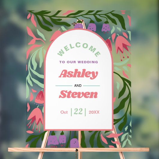 レトロ房穂枝と花を歓迎結婚する アクリルサイン (ニュートラル)