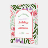 レトロ房穂枝と花を歓迎結婚する アクリルサイン (傾斜)