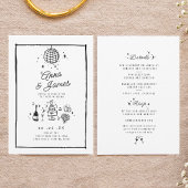 レトロ手描きお洒落トレンディーファンキー結婚ズ 招待状