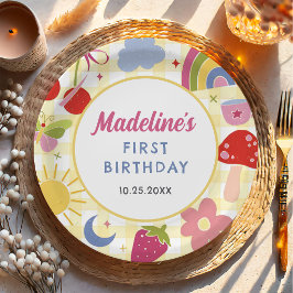 レトロ手描きのクセのある誕生日パーティー ペーパープレート