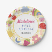 レトロ手描きのクセのある誕生日パーティー ペーパープレート (正面)