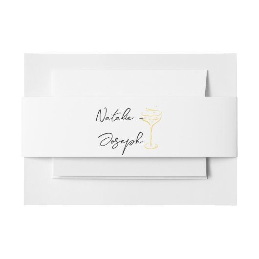 レトロ手描きイエローのシャンパンサマーウェディング 招待状ベリーバンド (正面例)