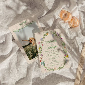 レトロ手描きカラフルフローラ結婚リース 招待状