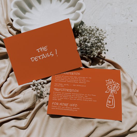 レトロ手描きカラフルフローラ結婚詳細 エンクロージャーカード