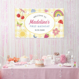 レトロ手描きクセのある誕生日パーティー 横断幕