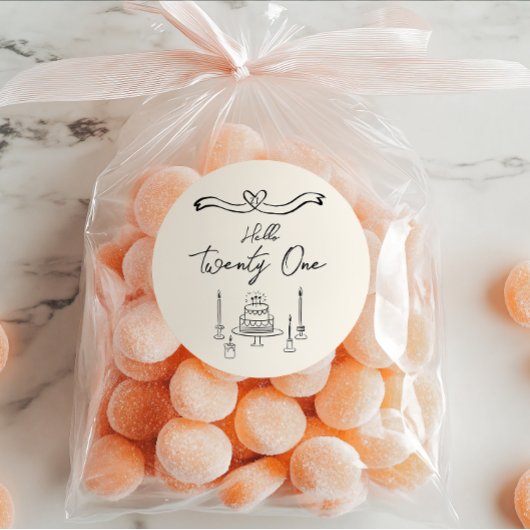 レトロ手描きケーキキャンドルおもしろい21歳 ラウンドシール