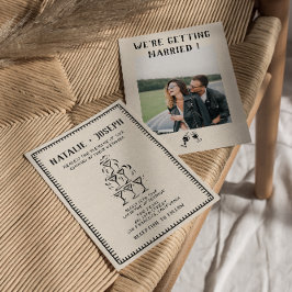 レトロ手描きシャンパンオールドマネーフォト結婚ズ 招待状